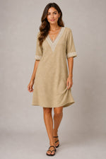 Women's V-Neck Lace Trim Short Sleeve Dress