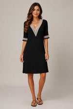 Women's V-Neck Lace Trim Short Sleeve Dress