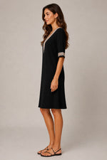 Women's V-Neck Lace Trim Short Sleeve Dress