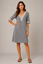 Women's V-Neck Lace Trim Short Sleeve Dress