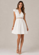 Womens V-Neck Lace Trim Sleeveless Mini Dress