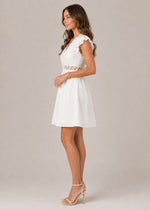 Womens V-Neck Lace Trim Sleeveless Mini Dress