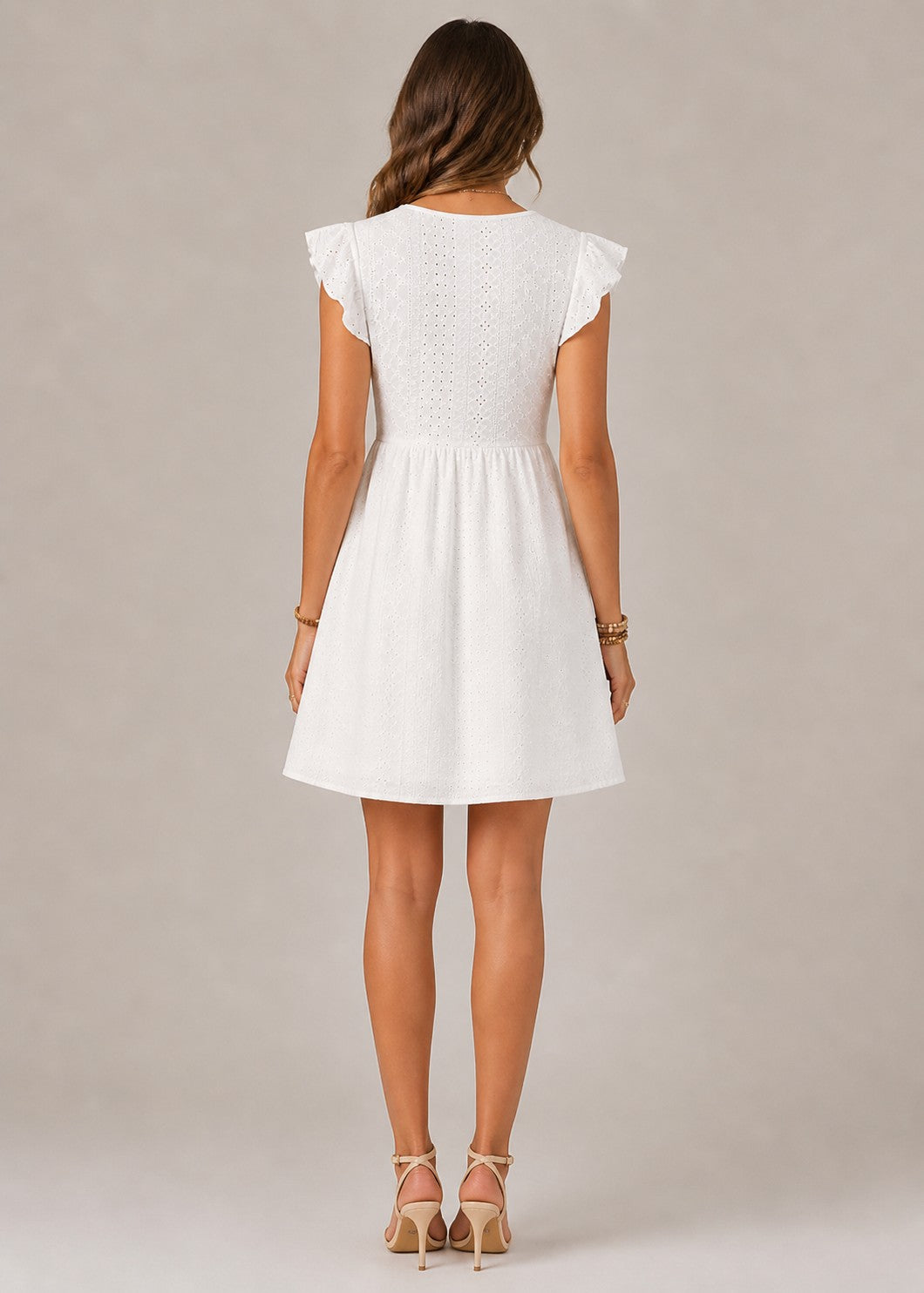 Womens V-Neck Lace Trim Sleeveless Mini Dress