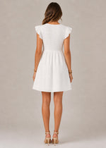 Womens V-Neck Lace Trim Sleeveless Mini Dress