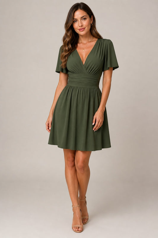 Women's V-Neck Short Sleeve A-Line Dress