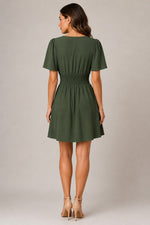 Women's V-Neck Short Sleeve A-Line Dress