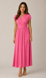Women's V-Neck Short Sleeve Lace-Up Midi Dress