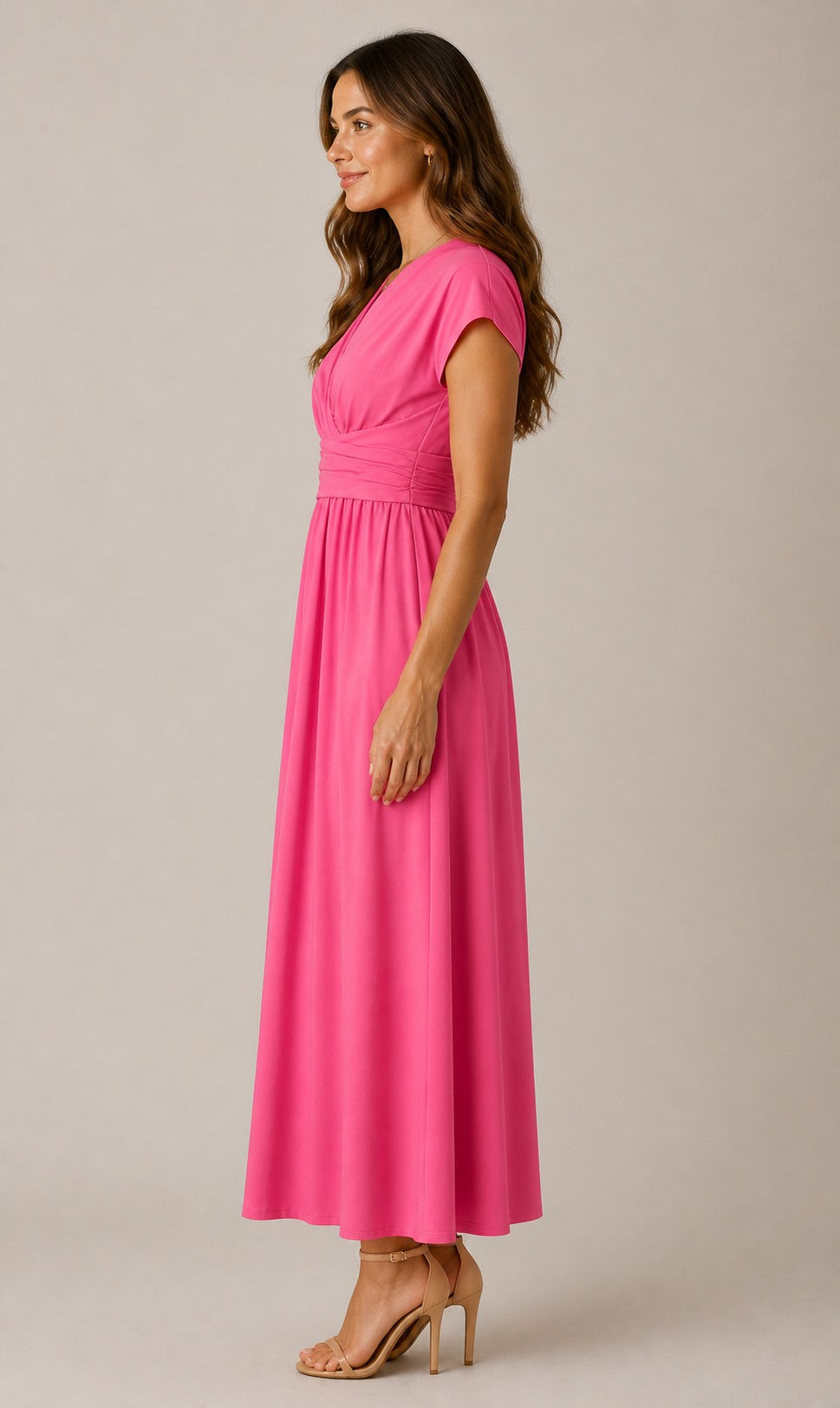 Women's V-Neck Short Sleeve Lace-Up Midi Dress