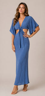 Women’s V-Neck Tie Front Cut-Out Maxi Dress