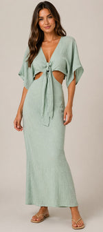 Women’s V-Neck Tie Front Cut-Out Maxi Dress