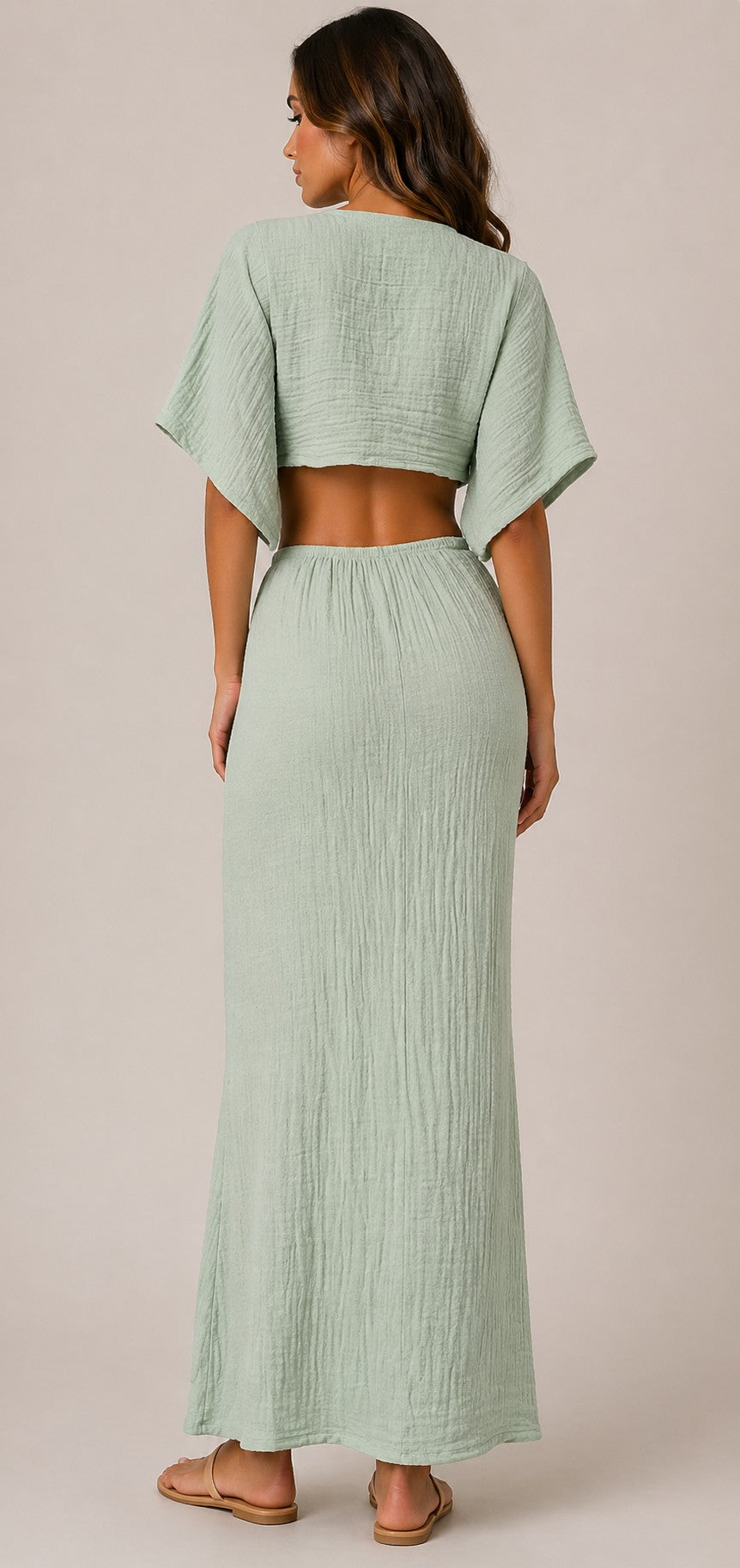 Women’s V-Neck Tie Front Cut-Out Maxi Dress