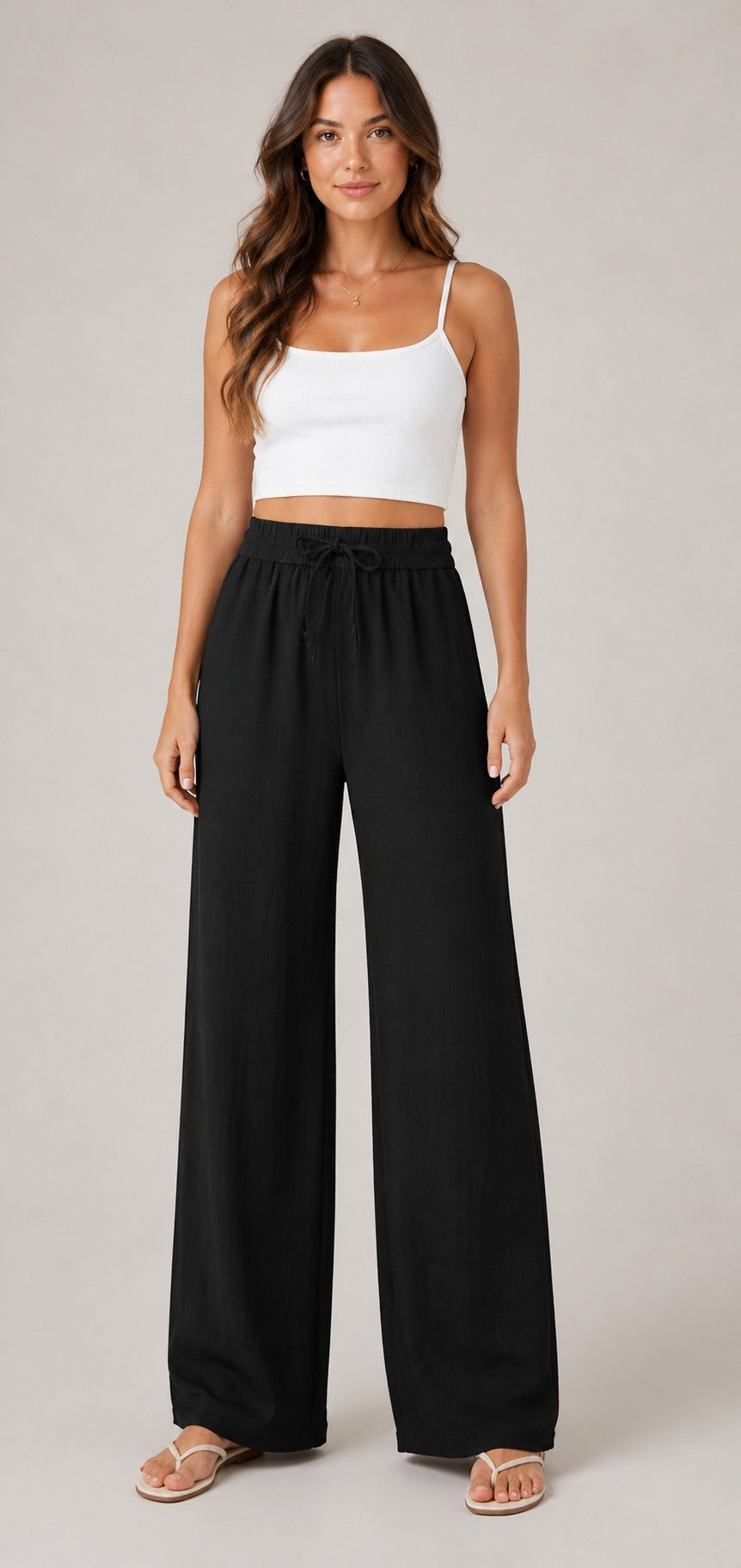 Women's Wide-Leg Drawstring Waist Pants