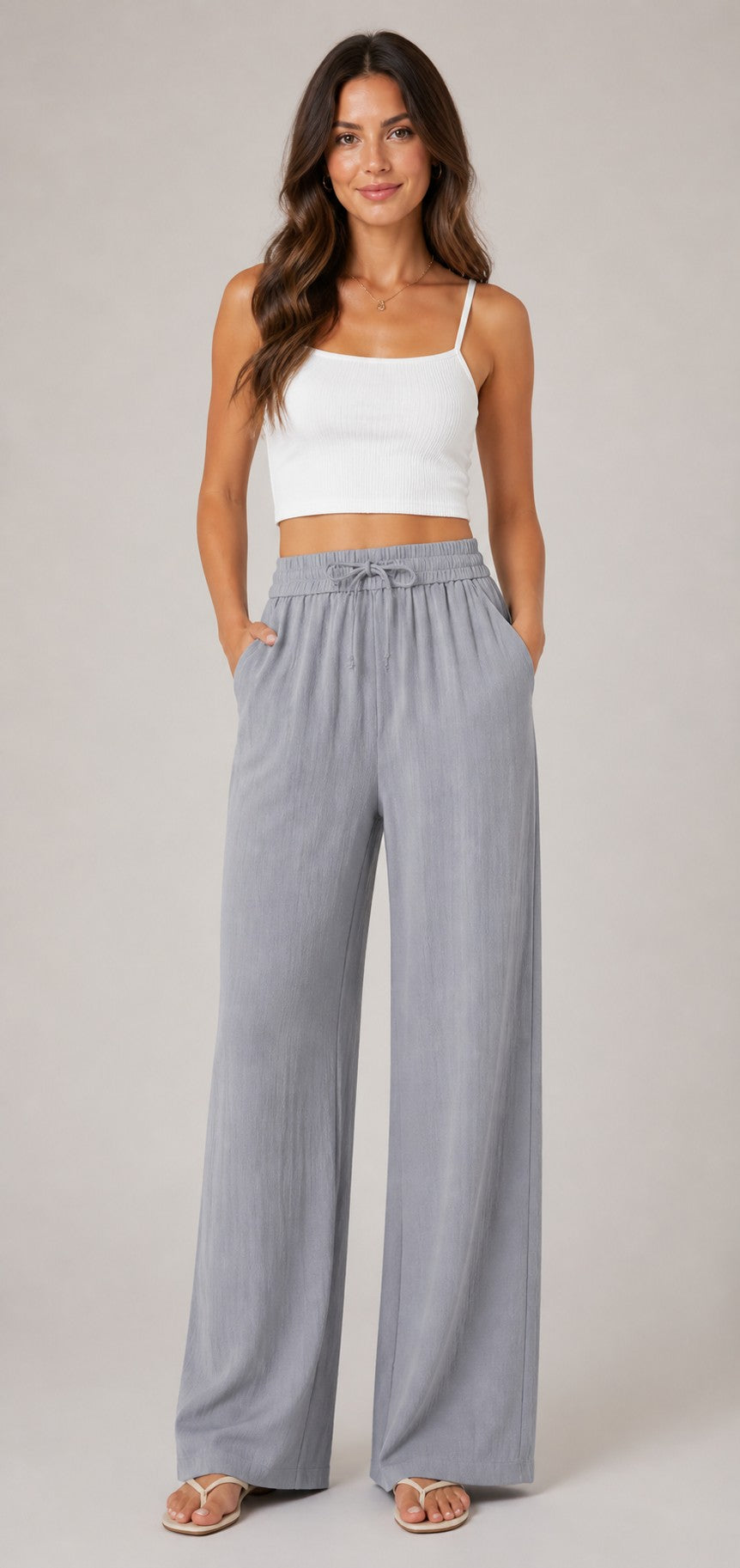 Women's Wide-Leg Drawstring Waist Pants