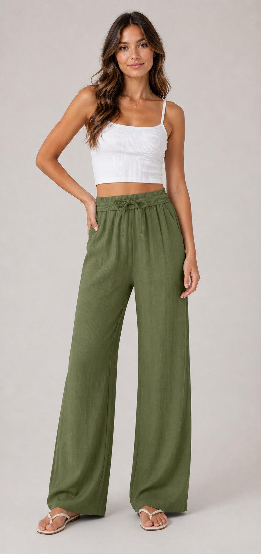 Women's Wide-Leg Drawstring Waist Pants