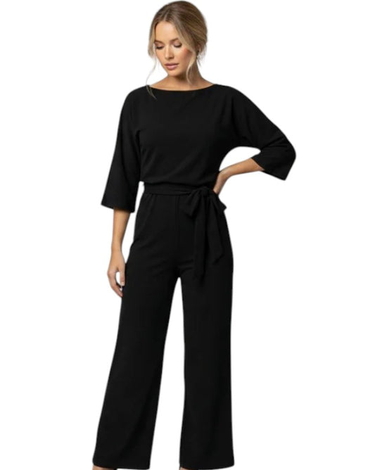 Women's Wide-Leg Tie Belt Jumpsuit