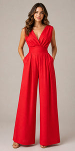 Women's Wide-Leg V-Neck Sleeveless Jumpsuit