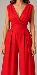 Women's Wide-Leg V-Neck Sleeveless Jumpsuit
