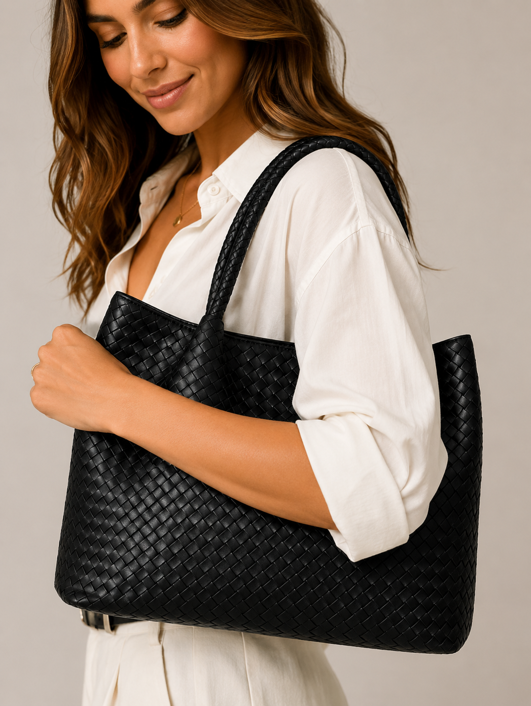 Women's Woven Large Shoulder Tote Bag