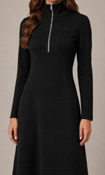 Women's Zip Neck Long Sleeve Midi Dress
