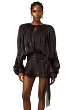 Women's Pleated Tie-Neck Mini Dress