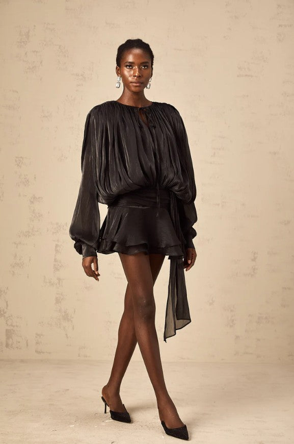 Women's Pleated Tie-Neck Mini Dress
