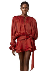 Women's Pleated Tie-Neck Mini Dress