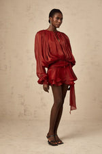 Women's Pleated Tie-Neck Mini Dress