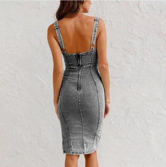 Women's Denim Sleeveless Midi Dress
